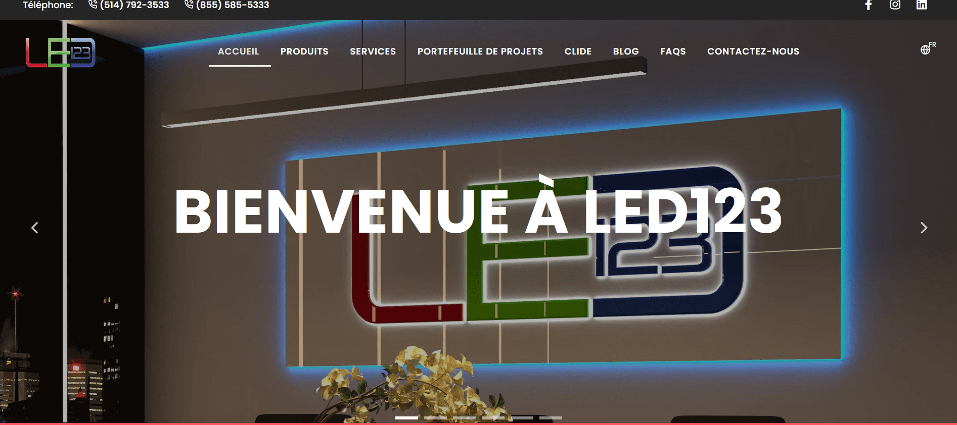 Interface du site web de LED123
